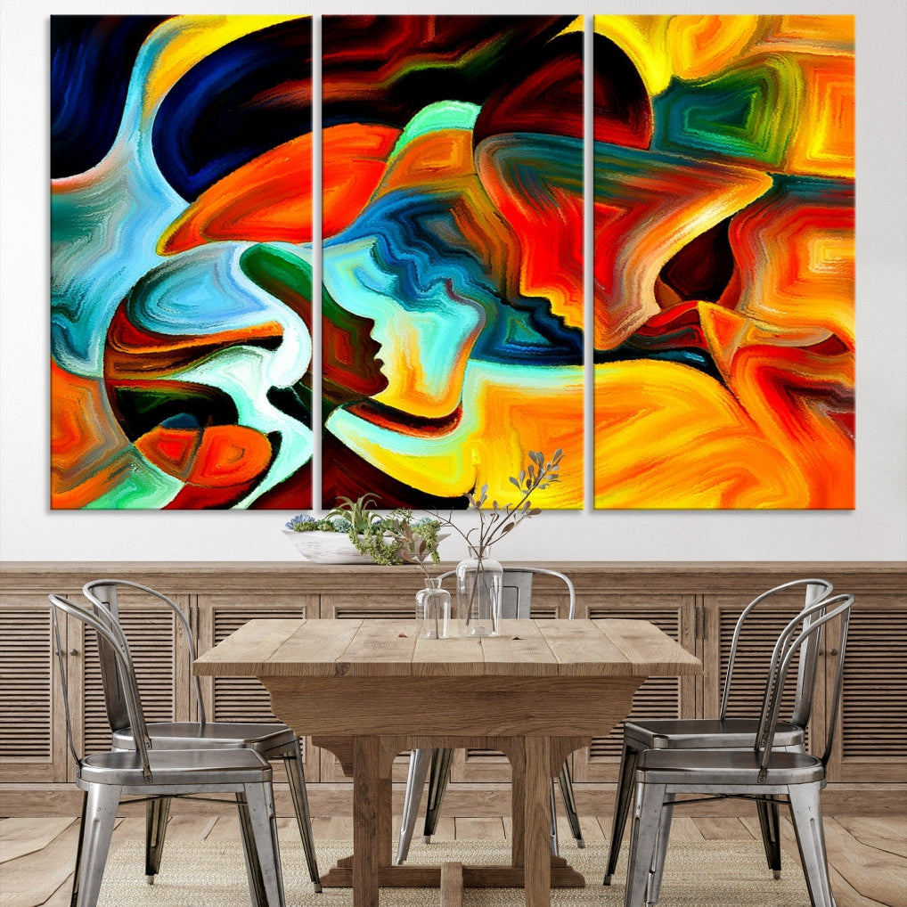 Abstract Human Faces Modern Painting Canvas Wall Art Print for Office