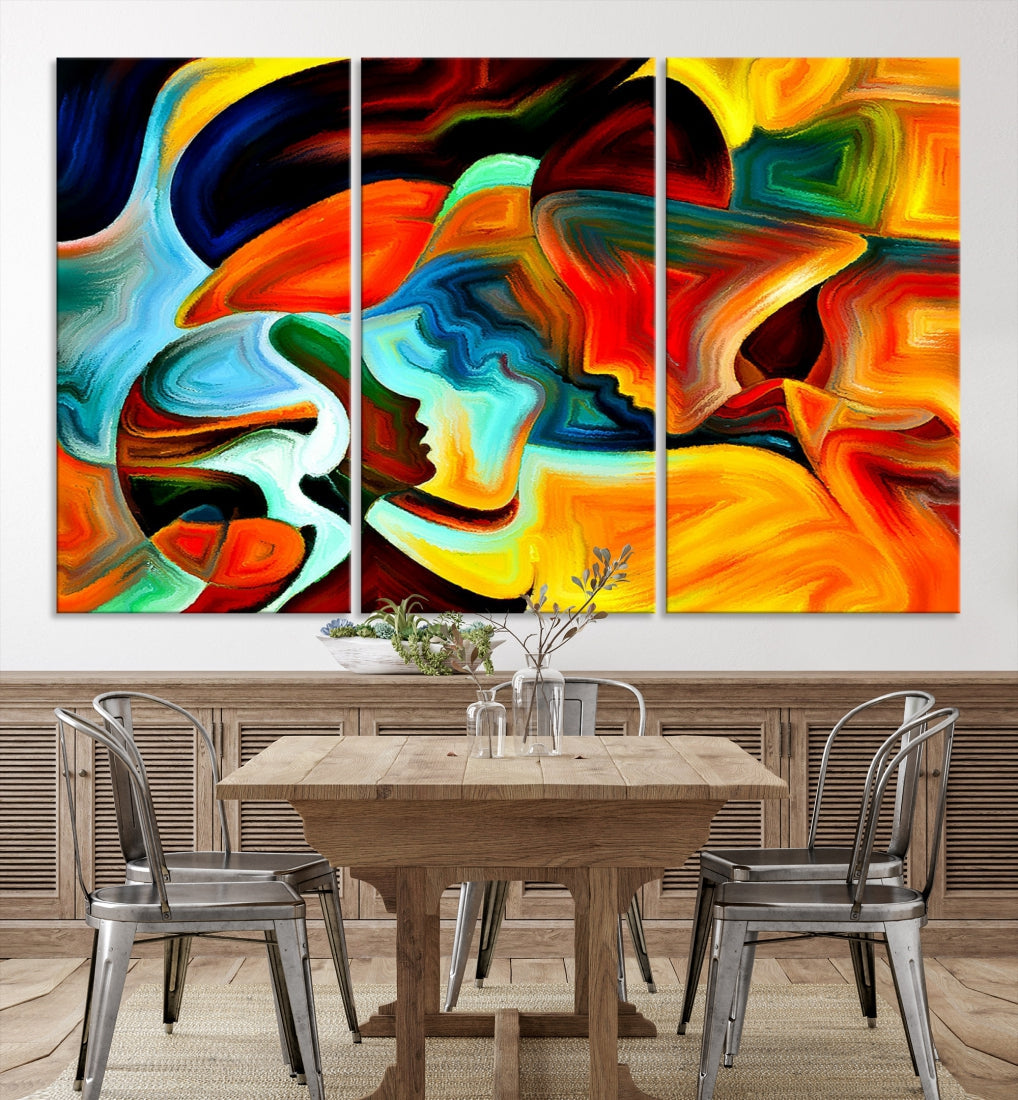 Abstract Human Faces Modern Painting Canvas Wall Art Print for Office