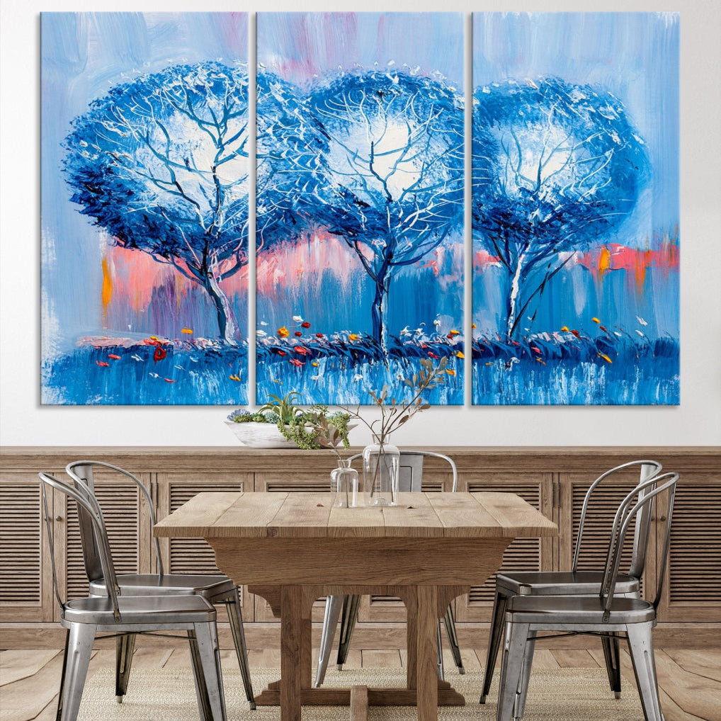 Abstract Blue Trees Oil Painting Printed on Canvas Wall Art Modern Wall Decor