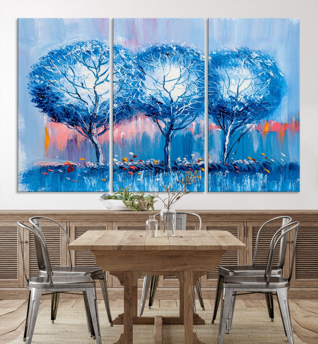 Abstract Blue Trees Oil Painting Printed on Canvas Wall Art Modern Wall Decor