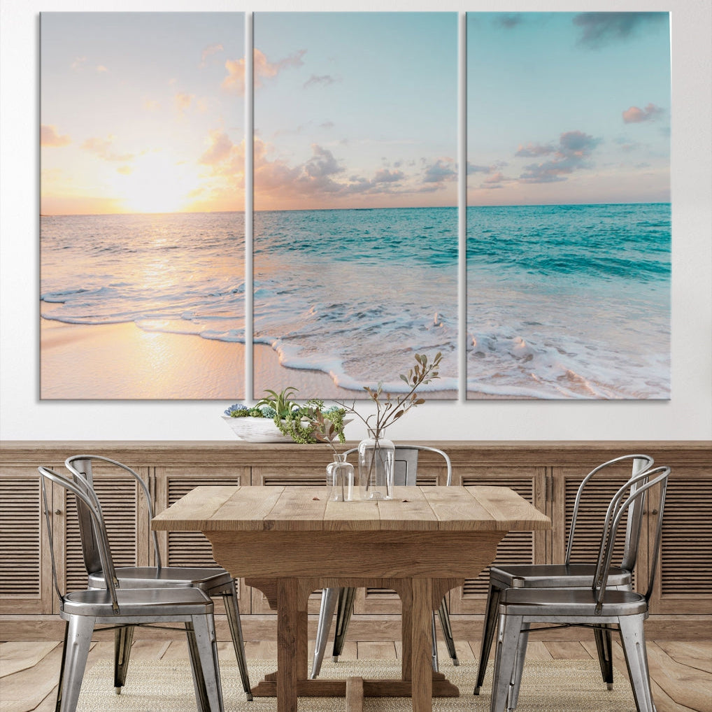 Appealing Sunset on Beach Canvas Wall Art Coastal Ocean Print