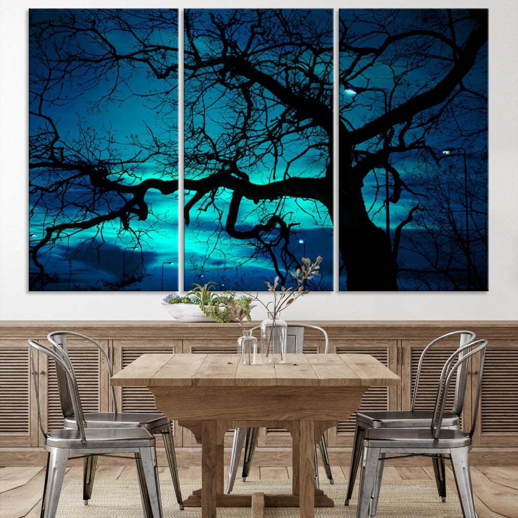 Bare Tree Moonlight Nature Wall Art Large Canvas Print Living Room Decor