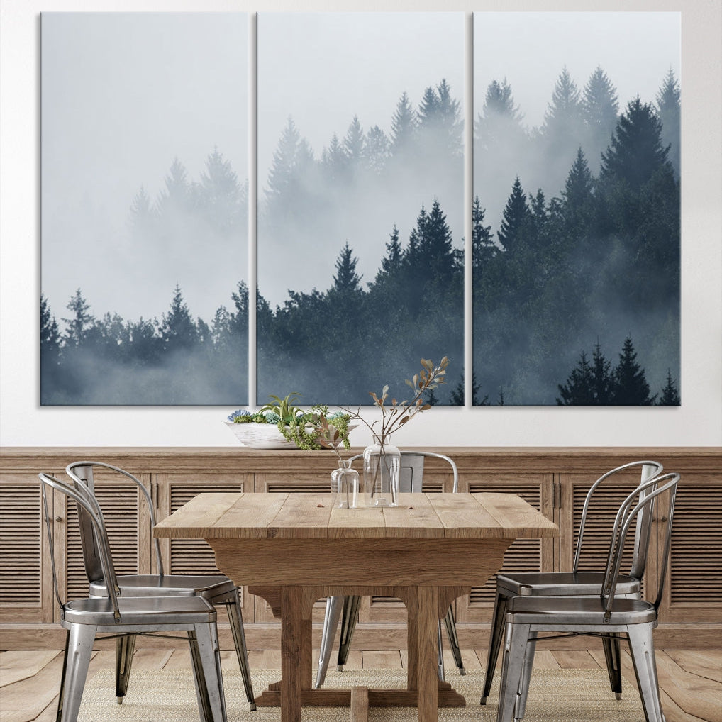 Bring the Peaceful Beauty of a Misty Foggy Forest with Clouds to Your Home with Our Nature Wall Art Canvas Print