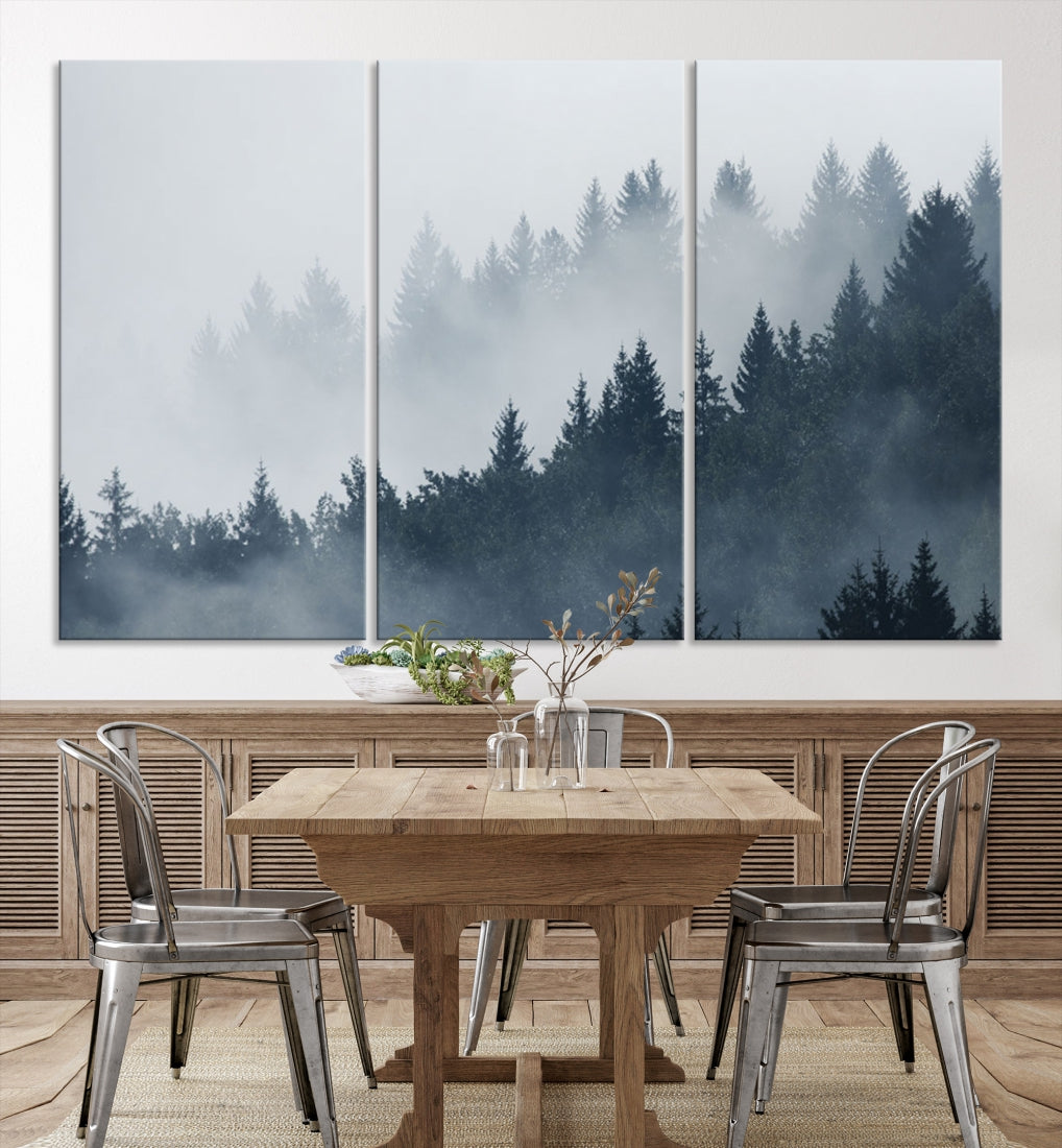 Bring the Peaceful Beauty of a Misty Foggy Forest with Clouds to Your Home with Our Nature Wall Art Canvas Print