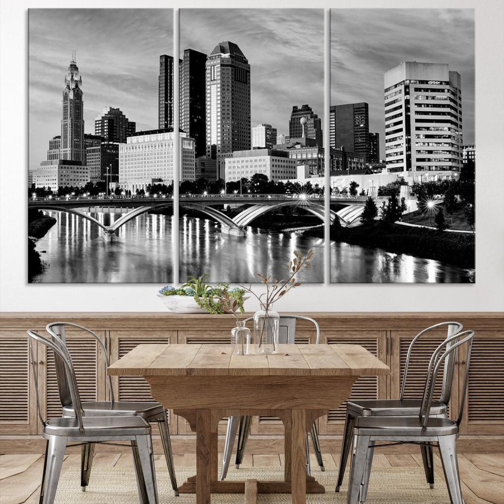 Black and White Columbus City Wall Art Skyline Cityscape Canvas Print