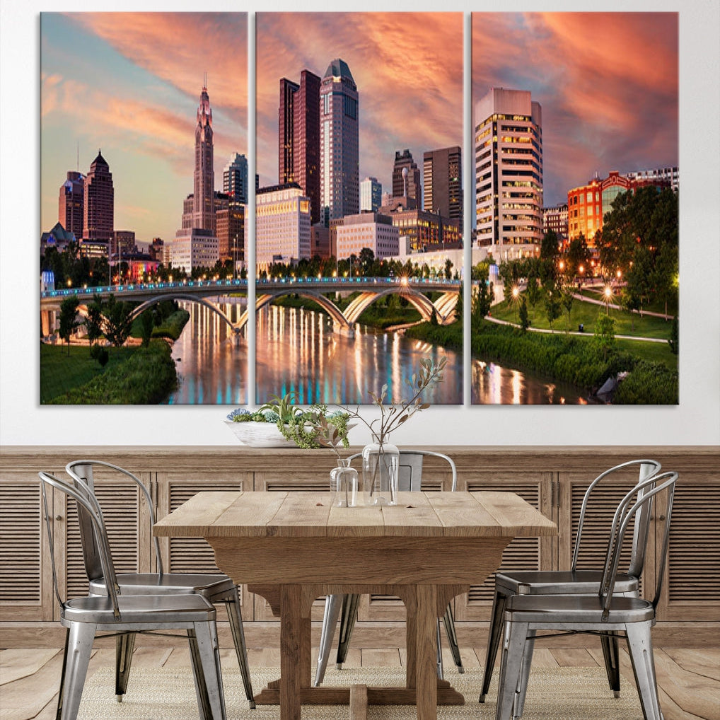 Large Columbus City View Skyline Wall Art Columbus Picture Canvas Print