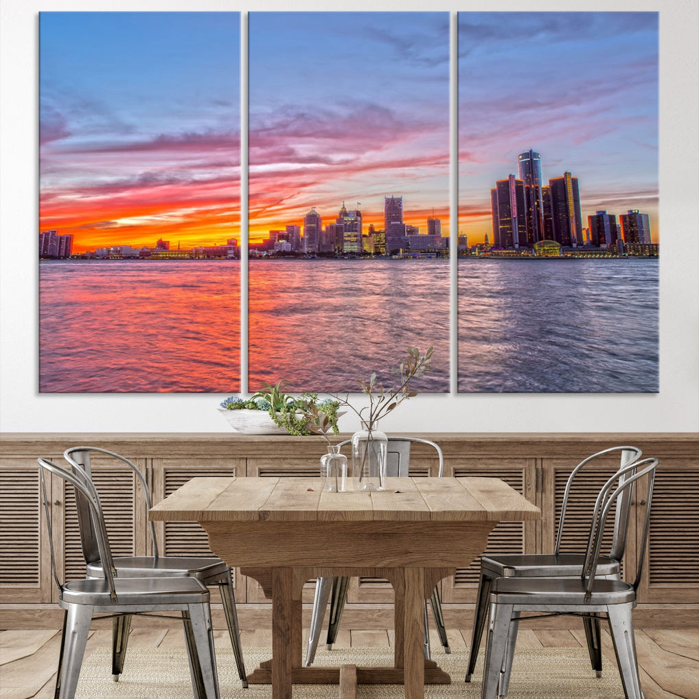 Large Detroit Canvas Print Detroit Skyline View Wall Art Canvas Print