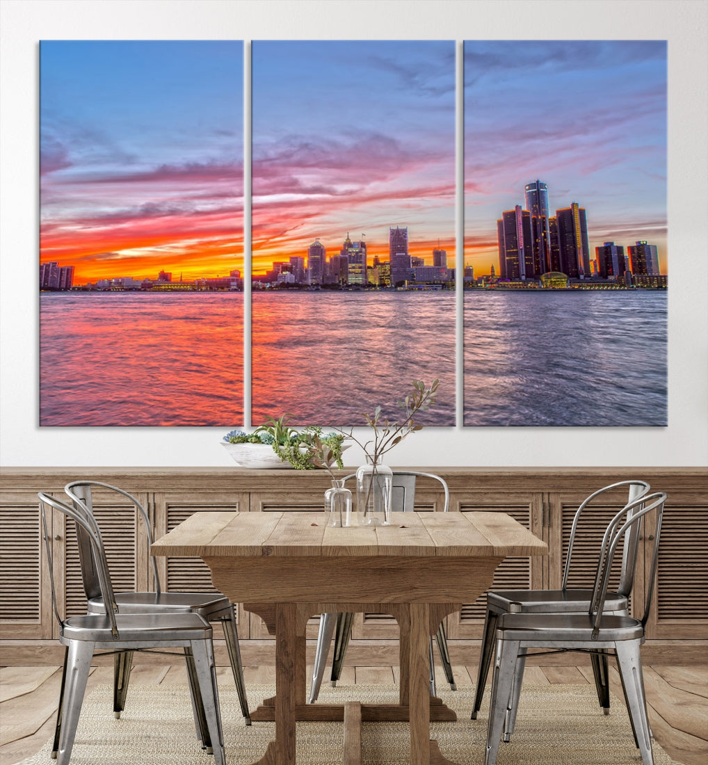 Large Detroit Canvas Print Detroit Skyline View Wall Art Canvas Print