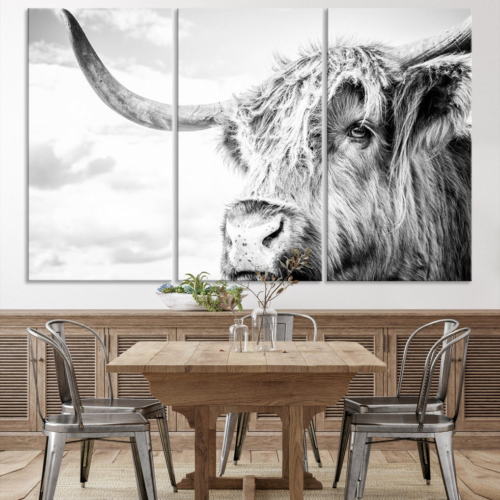 Highland Cow Canvas Wall Art Farmhouse Decor Cow Black White Print Rustic Wall Decor Animals Painting Scottish Cow Wall