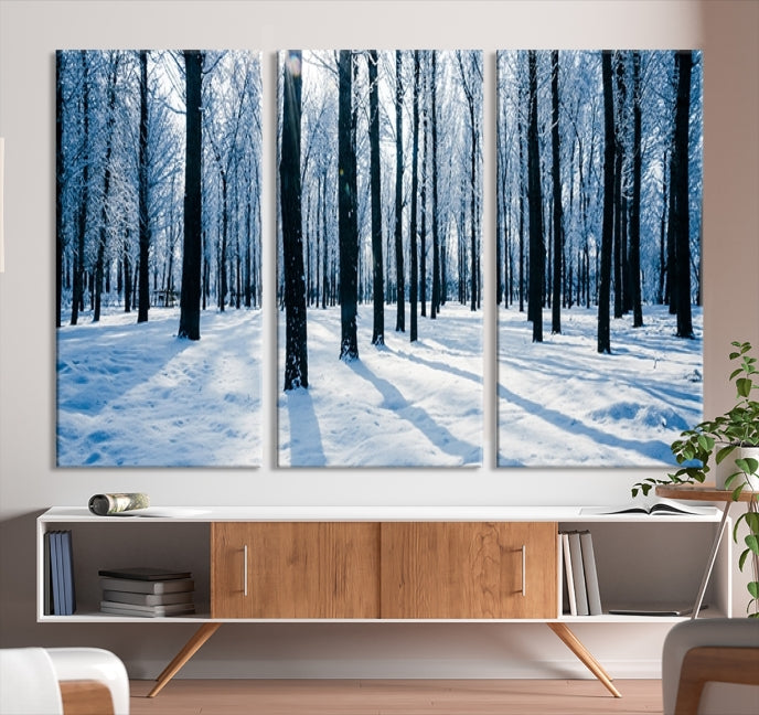 Winter Season in Forest Wall Art Canvas Print