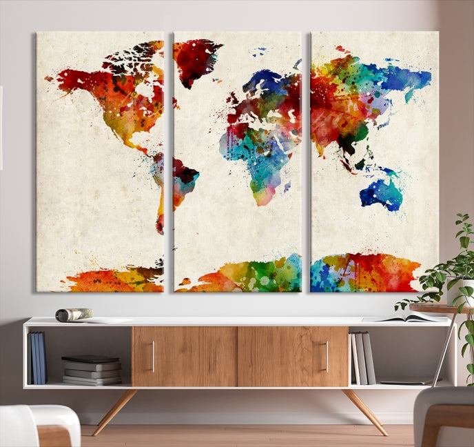 Large Wall Art World Map Watercolor Canvas Print