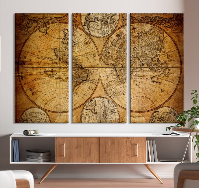 Large Wall Art Antique World Map Canvas PrintAtlas World Map Wall Art Print