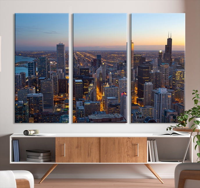 Aerial View of Chicago Wall Art Skyline Canvas Print Framed Ready to Hang