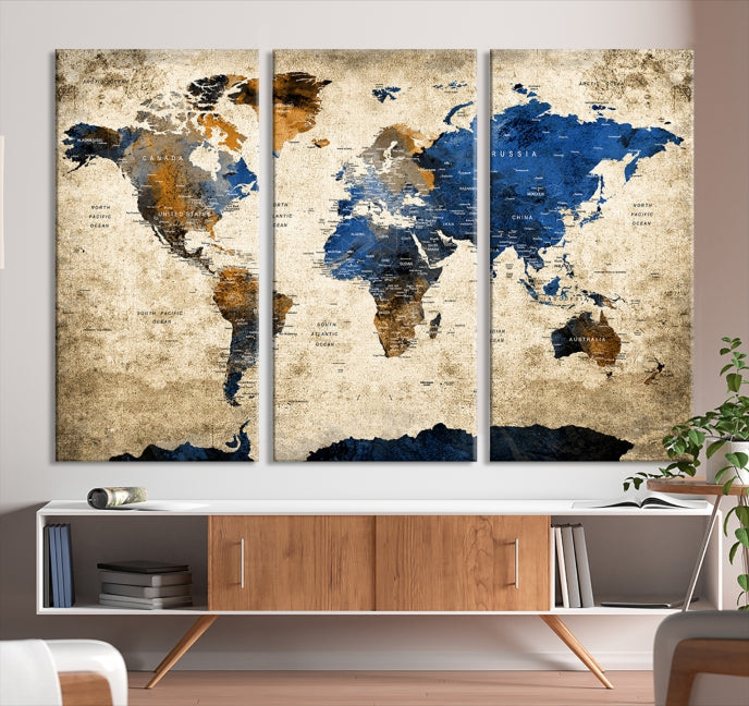 Upgrade Your Decor with a Touch of Grunge & Vintage StyleOur Modern Travel World Map Canvas Print Wall Art