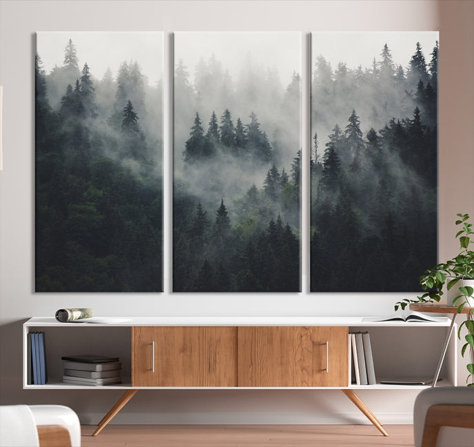 Extra Large Misty Forest Wall Art Foggy Landscape Picture Print on Canvas