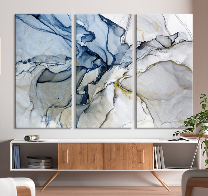 Create a Serene & Stylish Atmosphere with Our Large Blue Fluid Abstract Canvas Wall Art PrintA Modern Masterpiece