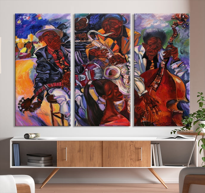 African American Jazz Mucisian Orchestra Abstract Painting on Giclee Canvas Wall Art Print