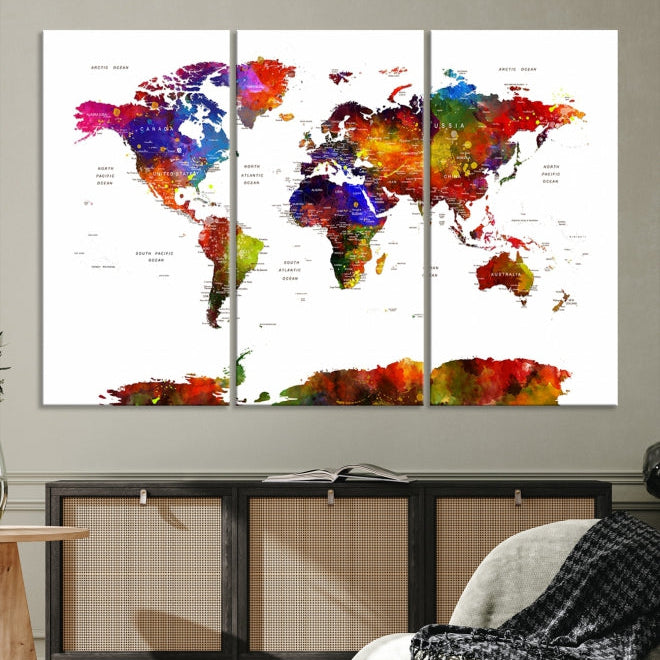 Extra Large Colorful World Map Framed Canvas Wall Art Print