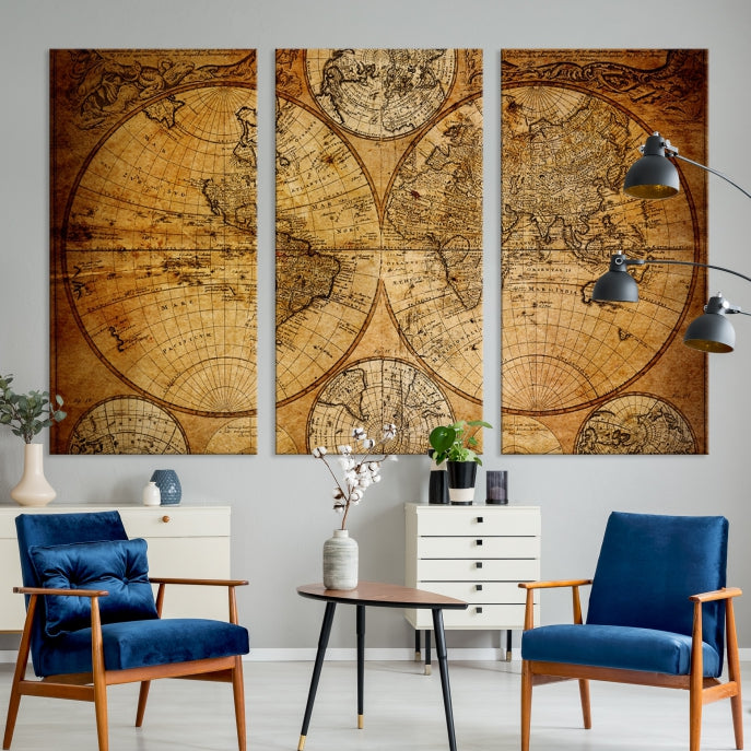 Large Wall Art Antique World Map Canvas PrintAtlas World Map Wall Art Print