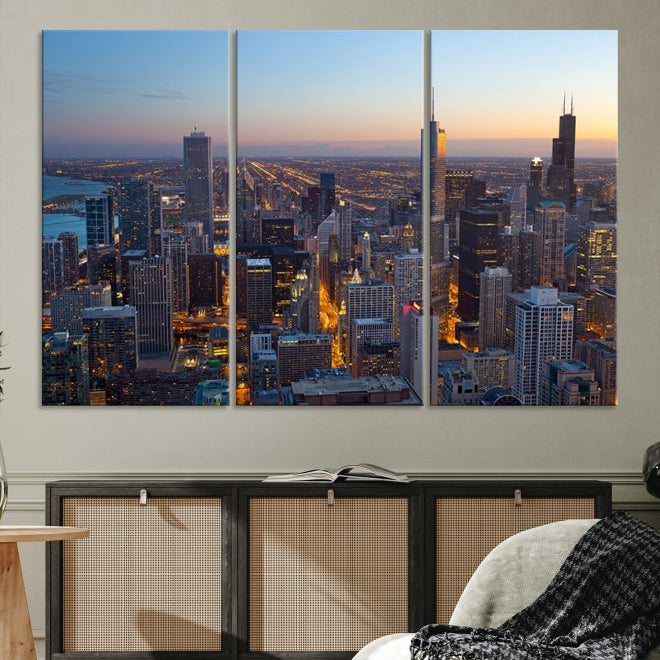 Aerial View of Chicago Wall Art Skyline Canvas Print Framed Ready to Hang