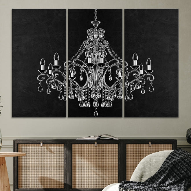 Black and White Chandelier Wall Art Canvas Print for Office Wall Decor