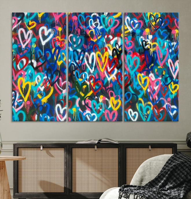 Colorful Hearts Abstract Painting Large Wall Art Canvas Print