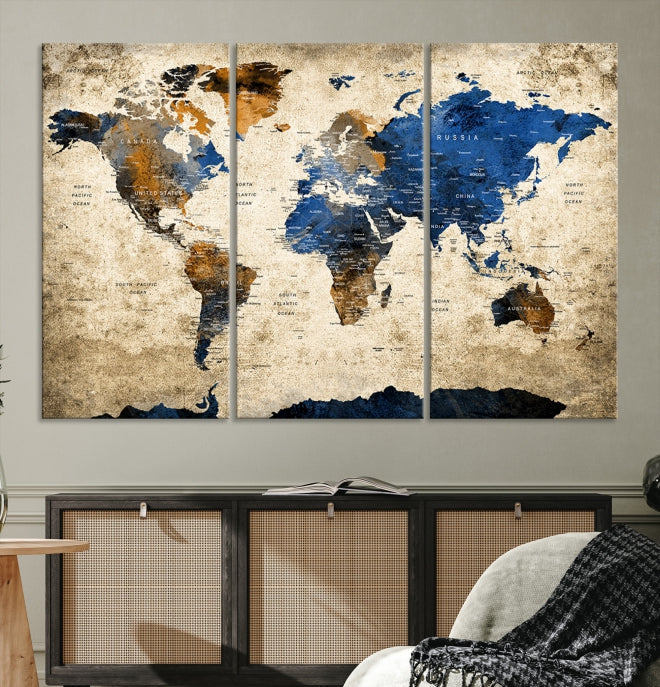 Upgrade Your Decor with a Touch of Grunge & Vintage StyleOur Modern Travel World Map Canvas Print Wall Art