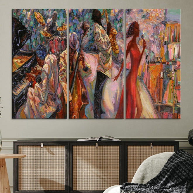 Musician Women and Jazz Orchestra African American Wall Art Canvas Print