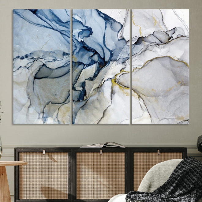 Create a Serene & Stylish Atmosphere with Our Large Blue Fluid Abstract Canvas Wall Art PrintA Modern Masterpiece