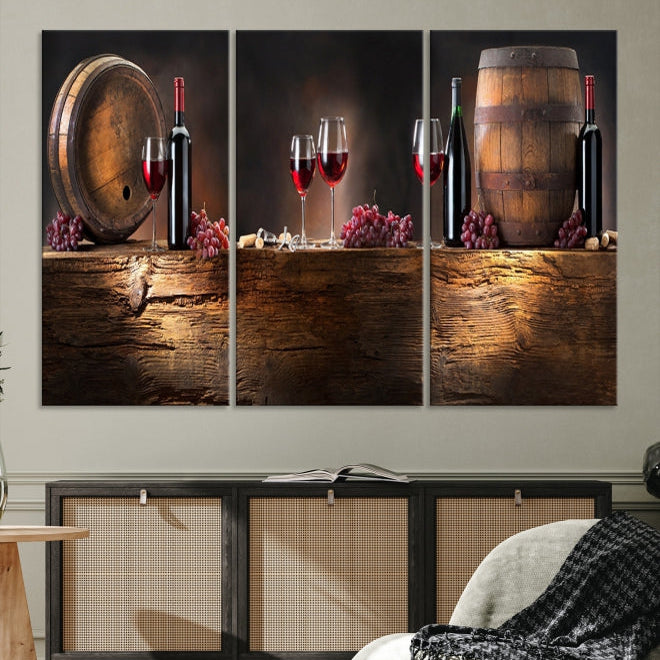 Wine and Barrels Large Wall Art Canvas Print