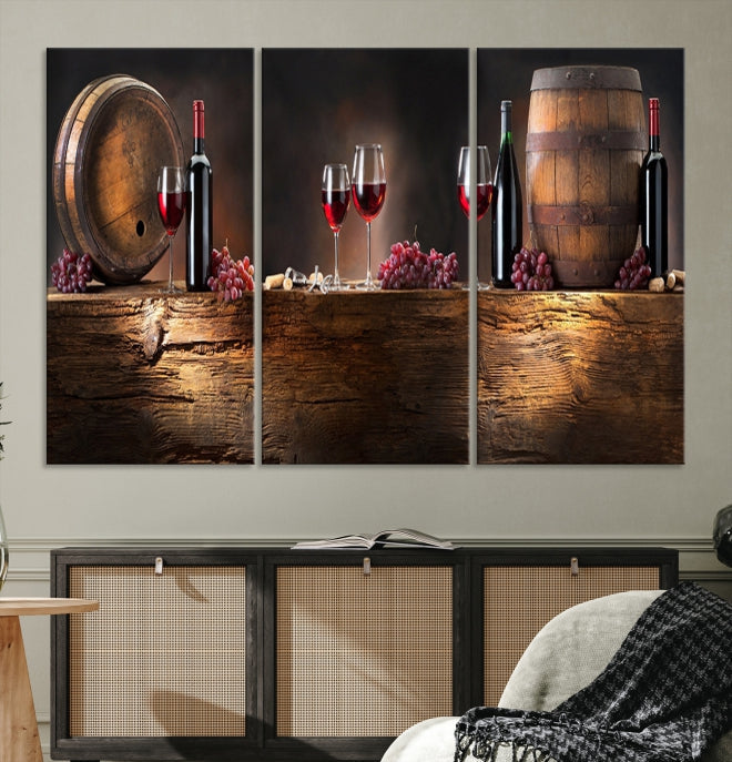 Wine and Barrels Large Wall Art Canvas Print