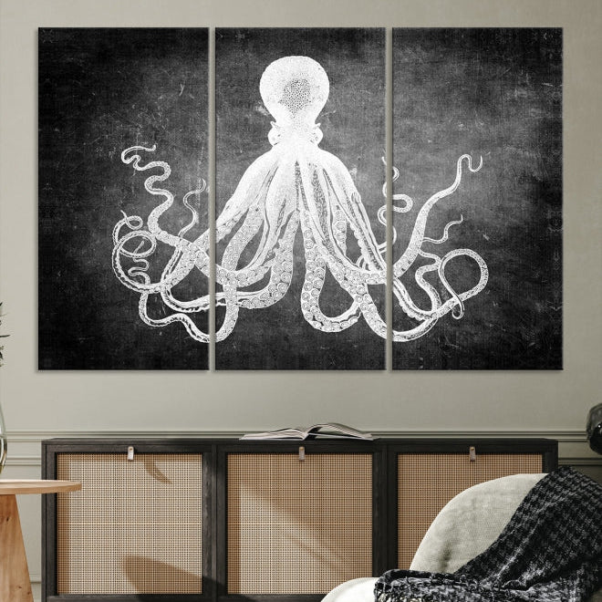 Black and White Octopus Art Print Canvas Wall Decor Easy to Hang