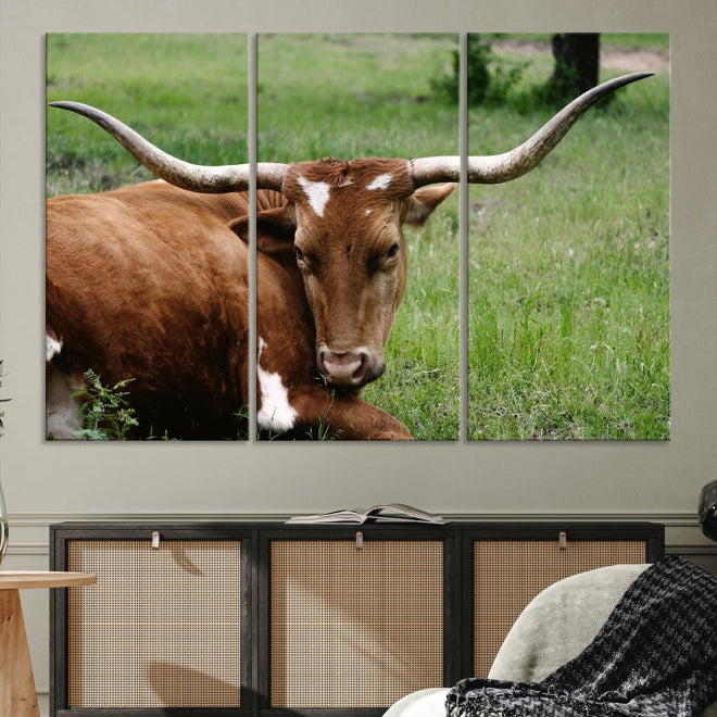 Big Horn Cow Animal Large Wall Art Canvas Print