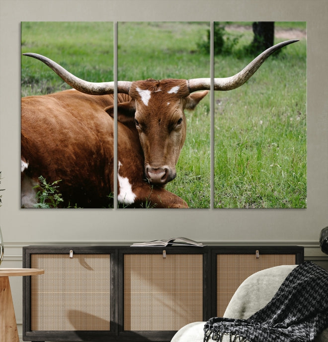 Big Horn Cow Animal Large Wall Art Canvas Print