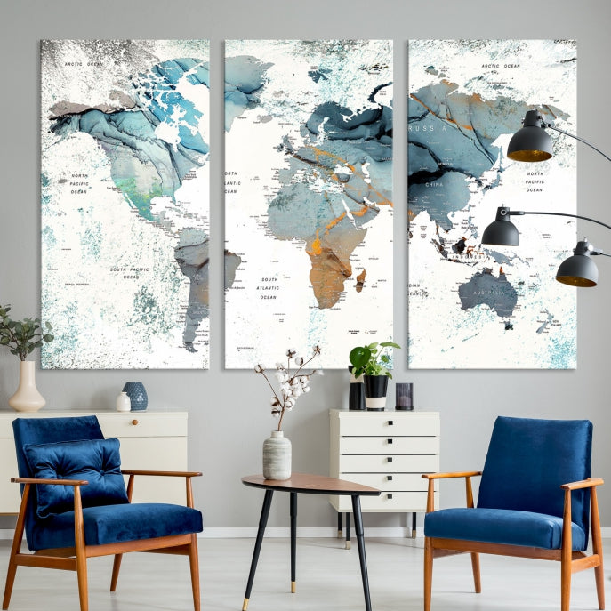 Modern Abstract Large World Map Wall Art Canvas Print for Wall Decor