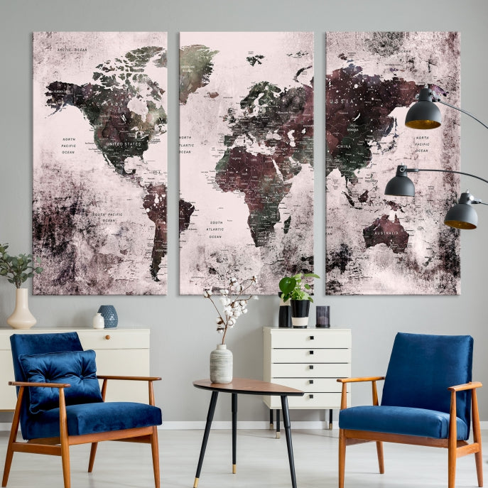 Large Grunge World Map Wall Art Print