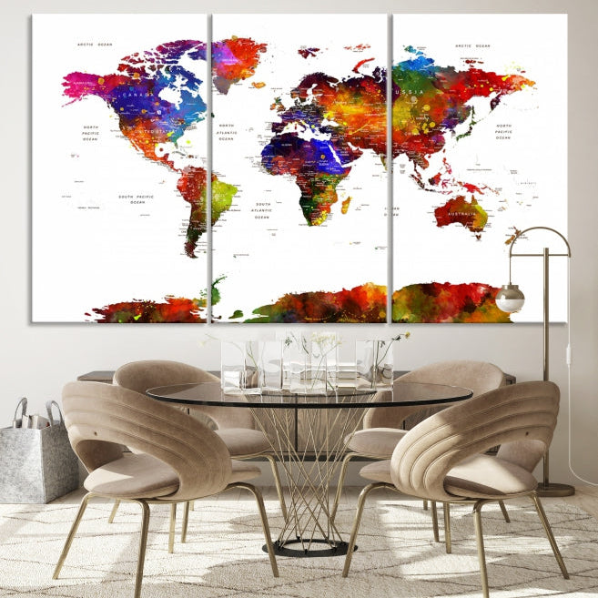 Extra Large Colorful World Map Framed Canvas Wall Art Print