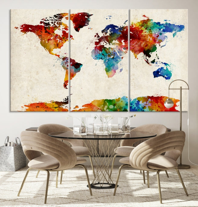 Large Wall Art World Map Watercolor Canvas Print