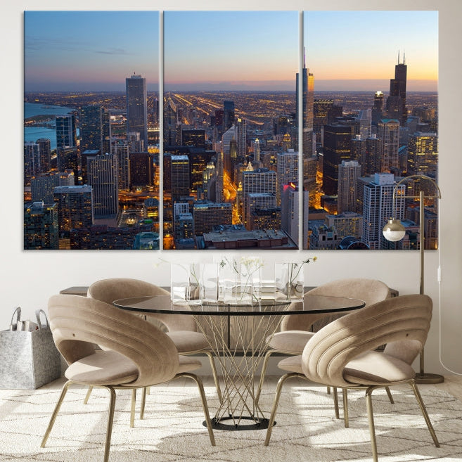 Aerial View of Chicago Wall Art Skyline Canvas Print Framed Ready to Hang