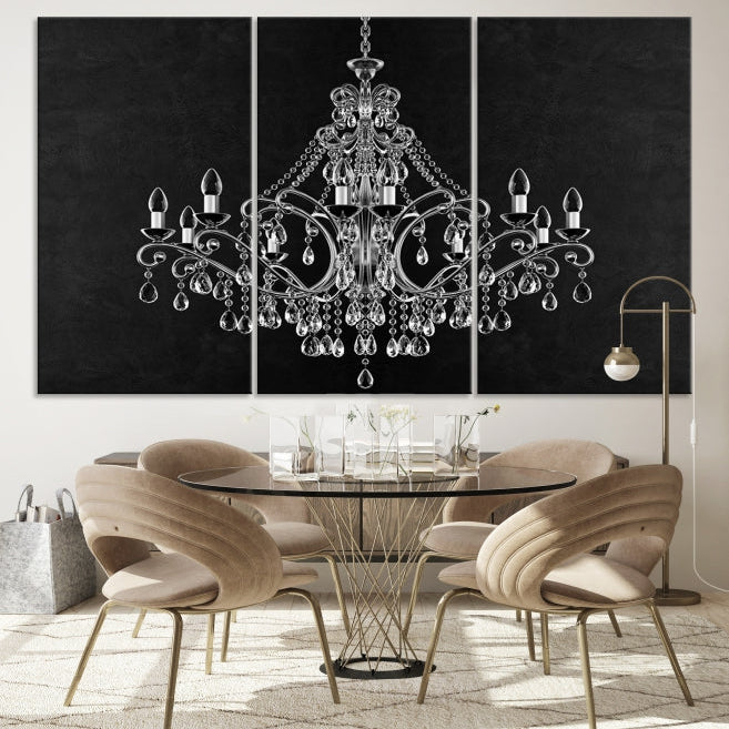 Black and White Chandelier Wall Art Canvas Print for Office Wall Decor