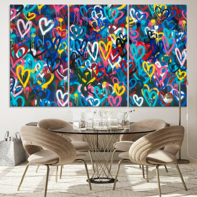 Colorful Hearts Abstract Painting Large Wall Art Canvas Print