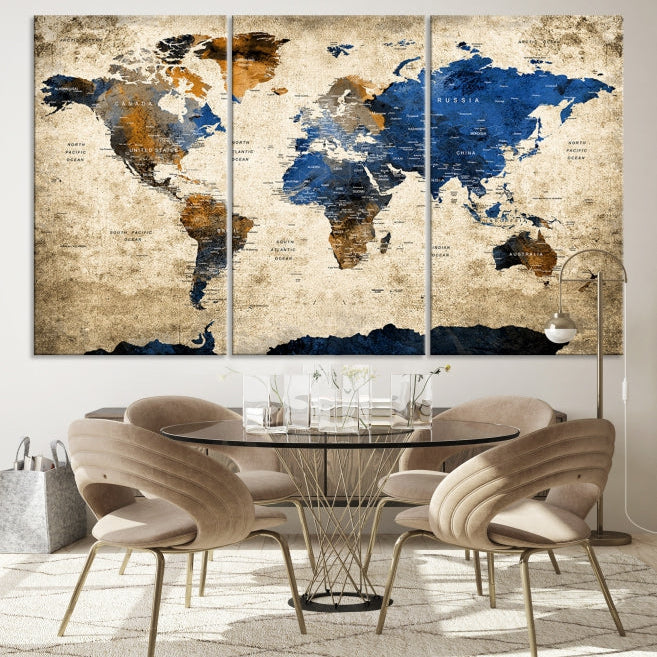 Upgrade Your Decor with a Touch of Grunge & Vintage StyleOur Modern Travel World Map Canvas Print Wall Art