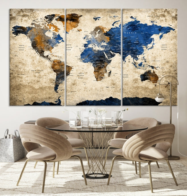 Upgrade Your Decor with a Touch of Grunge & Vintage StyleOur Modern Travel World Map Canvas Print Wall Art