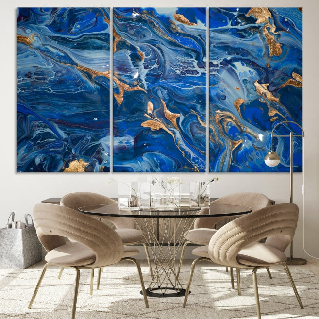 Navy Blue Marble Fluid Effect Abstract Painting Canvas Wall Art Giclee Print