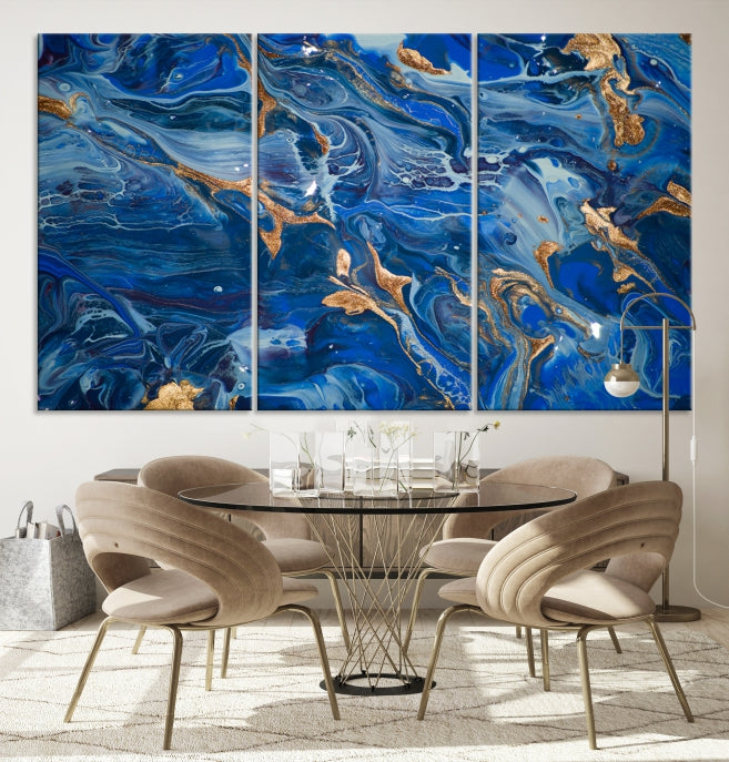 Navy Blue Marble Fluid Effect Abstract Painting Canvas Wall Art Giclee Print