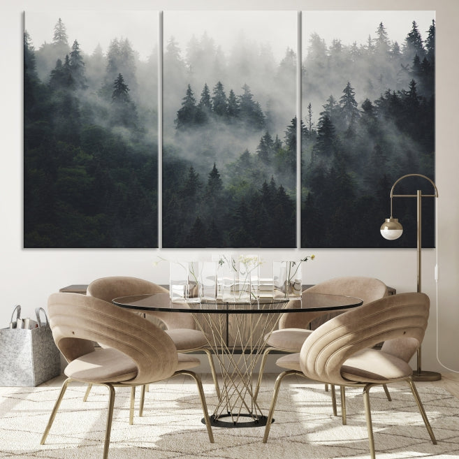 Extra Large Misty Forest Wall Art Foggy Landscape Picture Print on Canvas