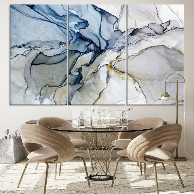 Create a Serene & Stylish Atmosphere with Our Large Blue Fluid Abstract Canvas Wall Art PrintA Modern Masterpiece