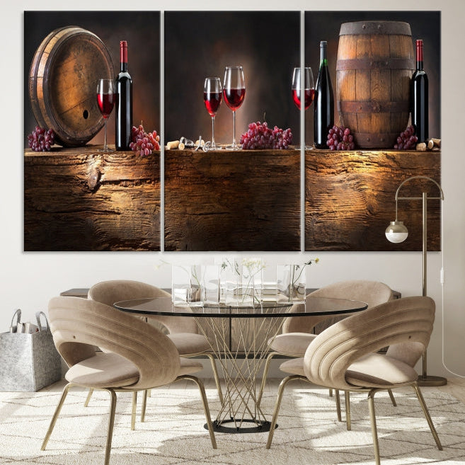 Wine and Barrels Large Wall Art Canvas Print