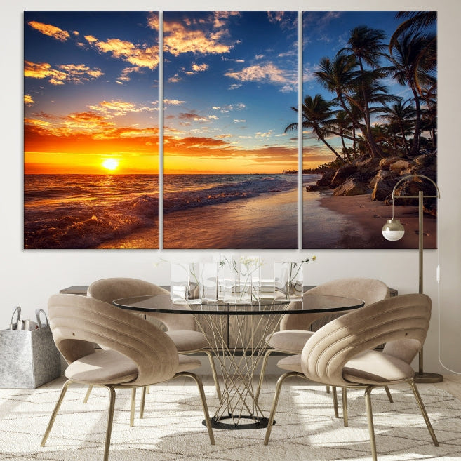 Large Coastal Wall Art Beach at Sunset Canvas Print