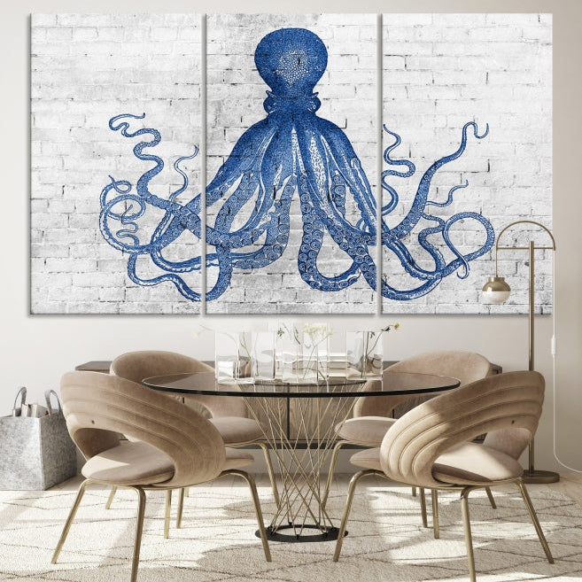 Octopus with Brick Wall Background Large Canvas Art Print for Living Room Decor